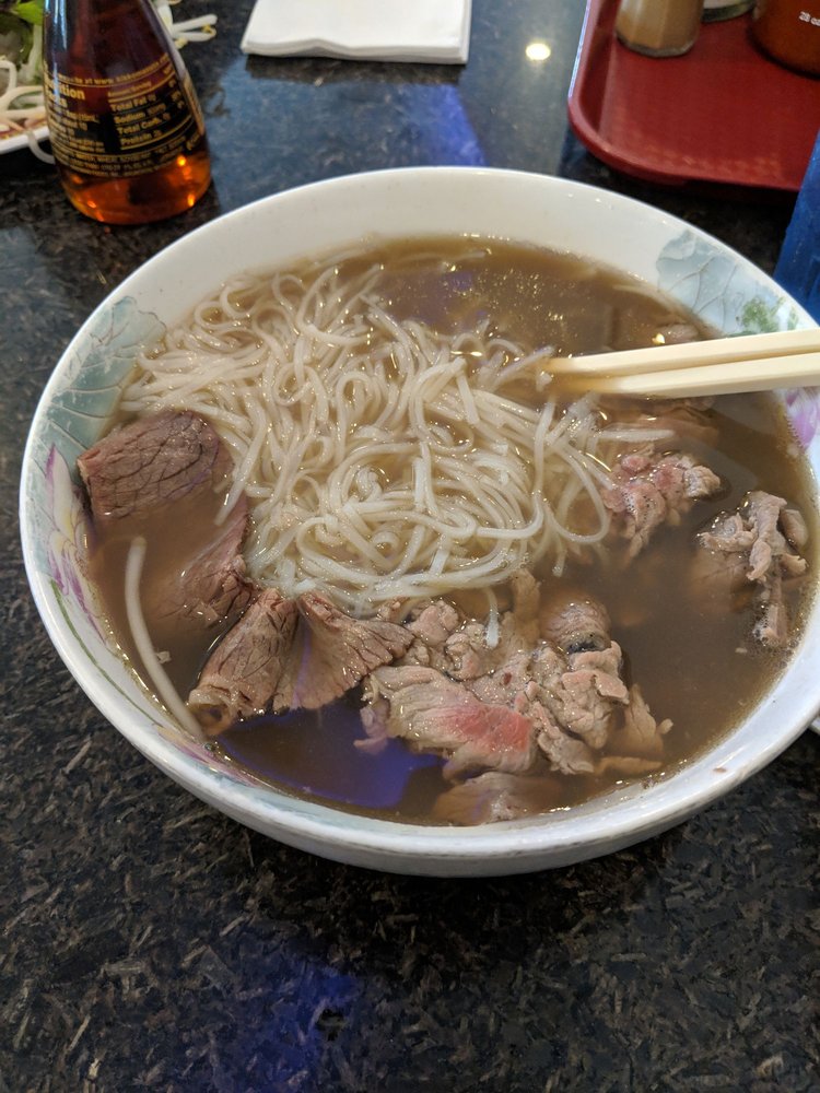 Pho with rare beef and brisket